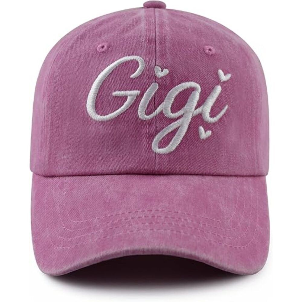Unisex Pink Washed 100% Cotton Gigi Embroidered Adjustable Classic Baseball Cap
